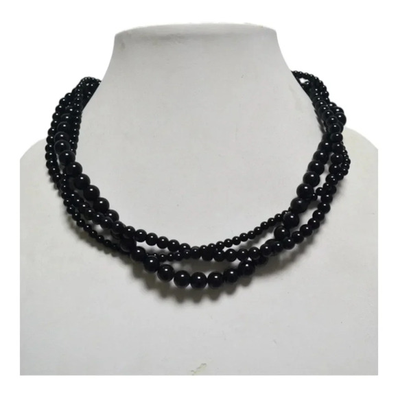 Rare Find Black Pearl 3 row Necklace and Earings  Jewelry Set - Picture 5 of 7